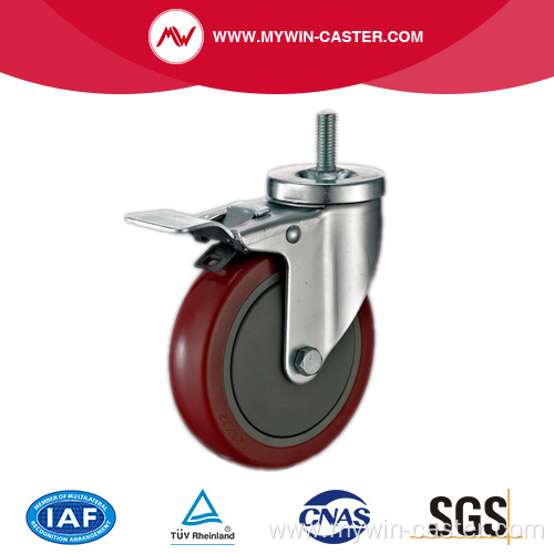 Braked Threaded Stem Swivel Red PU Medium Casters